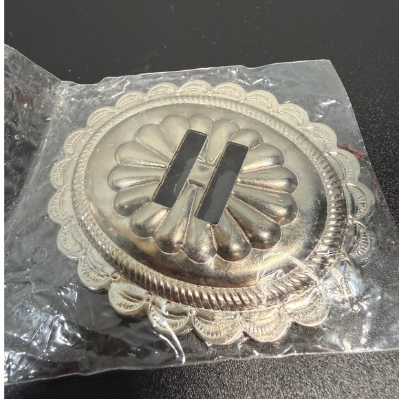 Vintage Silver Tone Belt Buckle Blank Oval Western Craft DIY NOS Scalloped Edge - Picture 7 of 13